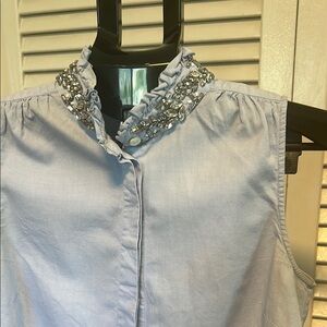 J. Crew Gray Embellished Sleeveless Button Down Shirt